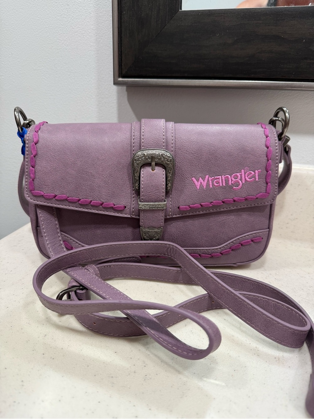 Wrangler Lavender Crossbody with Pink Stitching Detail